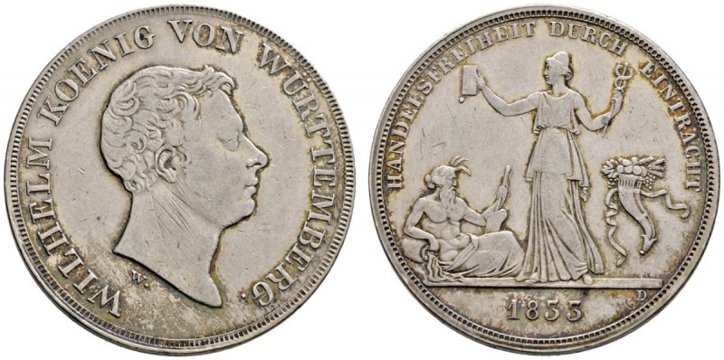 Württemberg
Wilhelm I. 1816-1864
Kronentaler 1833. Auf die Handelsfreiheit. Mi...