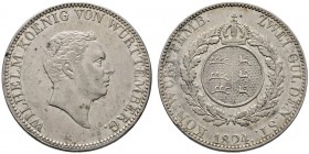 Württemberg
Wilhelm I. 1816-1864
Doppelgulden 1824. Mit Punkt nach W und ohne P.B. KR 69.1, AKS 73, J. 49, Thun 431, Kahnt 580.
selten, sehr schön-...