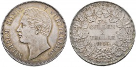 Württemberg
Wilhelm I. 1816-1864
Doppelter Vereinstaler 1855. KR 89.4, AKS 62, J. 71, Thun 436, Kahnt 590.
feine Patina, minimale Kratzer, vorzügli...