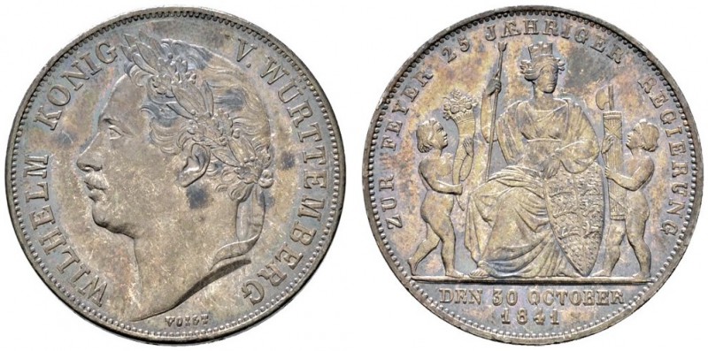 Württemberg
Wilhelm I. 1816-1864
Gulden 1841. Regierungsjubiläum. KR 96, AKS 1...