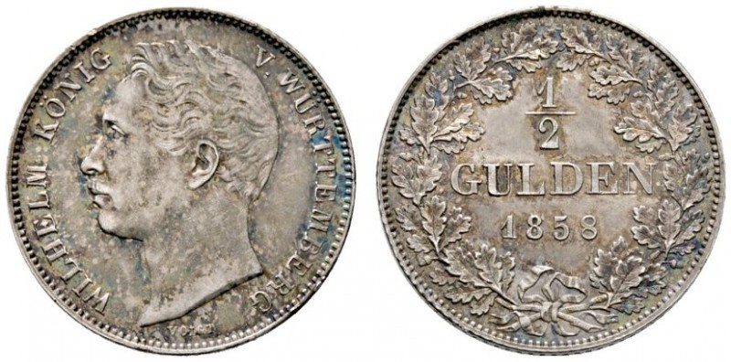 Württemberg
Wilhelm I. 1816-1864
1/2 Gulden 1858. Variante mit Signatur VOIGT ...