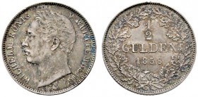 Württemberg
Wilhelm I. 1816-1864
1/2 Gulden 1858. Variante mit Signatur VOIGT am Halsabschnitt. KR 109a, AKS - vgl. 86 (dort ohne Signatur), J. - vg...
