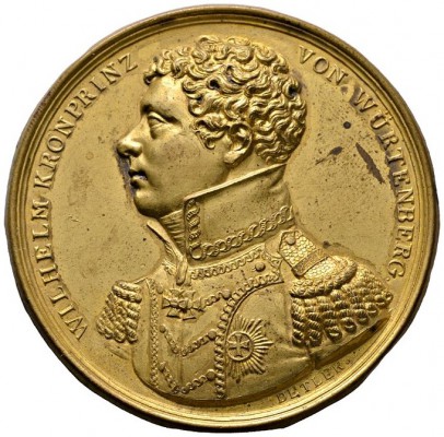 Württemberg
Wilhelm I. 1816-1864
Einseitige, vergoldete Messingmedaille o.J. (...