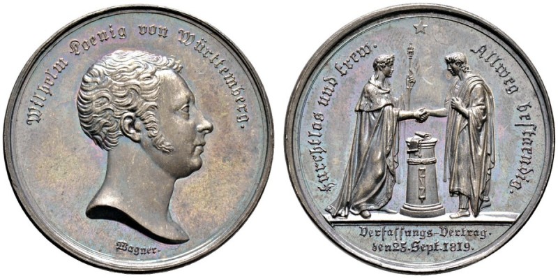 Württemberg
Wilhelm I. 1816-1864
Silbermedaille 1819 von J.L. Wagner, auf den ...