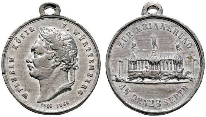 Württemberg
Wilhelm I. 1816-1864
Tragbare Zinnmedaille 1864 (oder später) mit ...