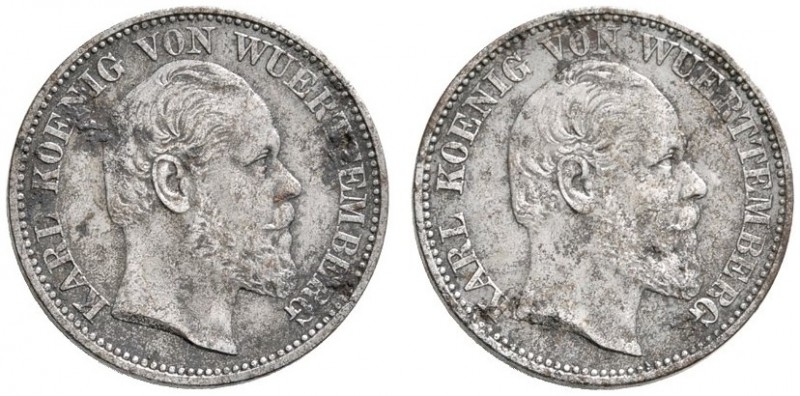 Württemberg
Karl 1864-1891
Doppelseitiger Eisenabschlag vom 1/2 Gulden o.J. Be...