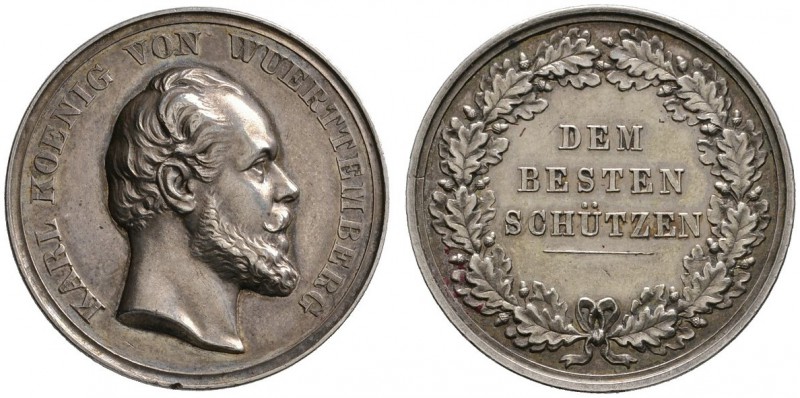 Württemberg
Karl 1864-1891
Silberne Schießpreismedaille o.J. (verliehen von 18...