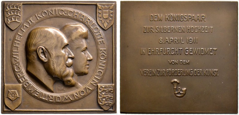 Württemberg
Wilhelm II. 1891-1918
Bronzeplakette 1911 von L. Habich, des Verei...