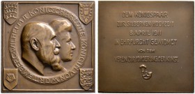Württemberg
Wilhelm II. 1891-1918
Bronzeplakette 1911 von L. Habich, des Vereins zur Förderung der Kunst - auf die Silberne Hochzeit. Köpfe des Köni...