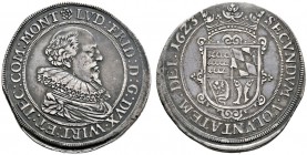 Württemberg-Mömpelgard
Ludwig Friedrich 1608-1628. Taler 1623 (aus 1622 im Stempel geändert) -Mömpelgard-. Stempel von Francois Guichart. Gepanzertes...