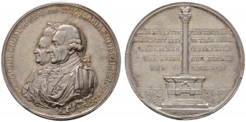 Württemberg-Öls
Karl Christian Erdmann 1744-1792
Silbermedaille 1791 von A. Kö...