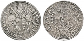 Würzburg-Bistum
Melchior Zobel von Giebelstadt 1544-1558
1/2 Taler 1553. St. Kilian mit Krummstab und Schwert hinter vierfeldigem Wappen stehend, zu...