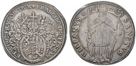 Würzburg-Bistum
Franz von Hatzfeld 1631-1642
Taler 1639. Vierfach behelmter Wappenschild / St. Kilian mit Schwert und Krummstab von vorn stehend. He...