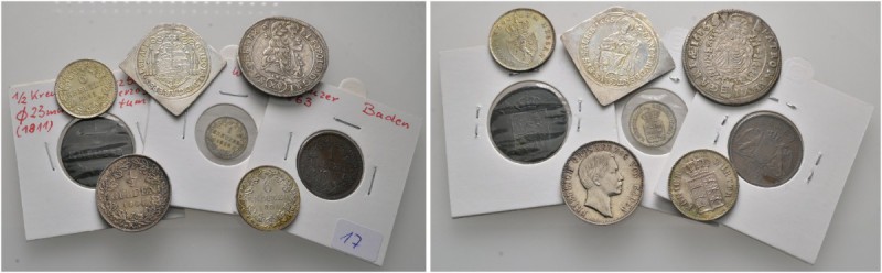 8 Stücke: BADEN, 1/2 Gulden 1864 und Cu-Kreuzer 1863; HESSEN-DARMSTADT, 6 Kreuze...