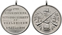 SCHÜTZEN
Hessisches (Kurhessisches) Bundesschießen
1. Hessisches Bundesschießen zu Wehlheiden 1896. Tragbare Silbermedaille unsigniert. Sechs Zeilen...