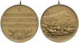 SCHÜTZEN
Nordthüringisches Gauschießen
2. Nordthüringisches Gauschießen zu Freyburg a.U. 1923. Tragbare Bronzemedaille von H. Wernstein. Fünf Zeilen...
