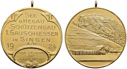 SCHÜTZEN
See- und Hegau Schützengau - Gauschießen
1. Gauschießen des See- und Hegau Schützengaus zu Singen a.H. 1924. Tragbare, vergoldete Silber­me...