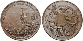 SCHÜTZEN
Verbandsschießen Baden-Mittelrhein-Pfalz
9. Verbandsschießen zu Baden-Baden 1886. Versilberte Bronzemedaille unsigniert. Ansicht vom "Alten...