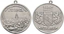 SCHÜTZEN
Verbandsschießen Baden-Mittelrhein-Pfalz
30. Verbandsschießen zu Giessen 1929. Tragbare, mattierte Silbermedaille unsigniert. Stadtansicht ...