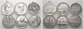 SCHÜTZEN
Verbandsschießen Baden-Mittelrhein-Pfalz
Lot (6 Stücke): Silbermedaillen, zum Teil tragbar von Landau 1898, Giessen 1899, Neustadt 1902, Bi...