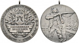 Schützenmedaillen einzelner Städte
Hornberg
Tragbare, versilberte Bronzemedaille 1923 unsigniert, auf das 16. Schwarzwaldgau-Verbandsschießen. Stadt...
