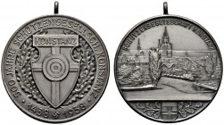 Schützenmedaillen einzelner Städte
Konstanz
Tragbare, versilberte Zinkmedaille 1938 unsigniert, auf das 500-jährige Bestehen der Schützengesell­scha...