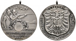Schützenmedaillen einzelner Städte
Rottweil
Tragbare, versilberte Bronzemedaille 1926 unsigniert, auf das Eröffnungsschießen der Kleinkaliber- Abtei...