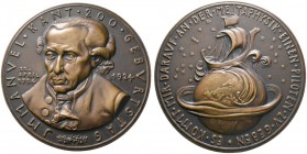 MEDAILLEN VON KARL GOETZ
Große Bronzegußmedaille 1924. Auf den 200. Geburtstag von Immanuel Kant. Dessen Brustbild nach halblinks / Schiff auf Weltku...
