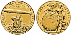 MEDAILLEN VON KARL GOETZ
Goldmedaille 1924. Auf die Ozeanfahrt nach Amerika des ZR III. Luftschiff über dem Schiff von Kolumbus / Adler auf Erdkugel ...