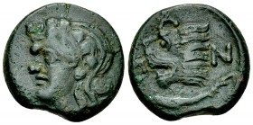 Pantikapaion AE20, head of Satyr/lion's head, c. 310-304/3 BC