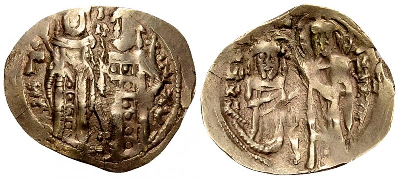 John V Palaeologus, with Anna of Savoy and Andronicus III, AV Hyperpyron, Consta...