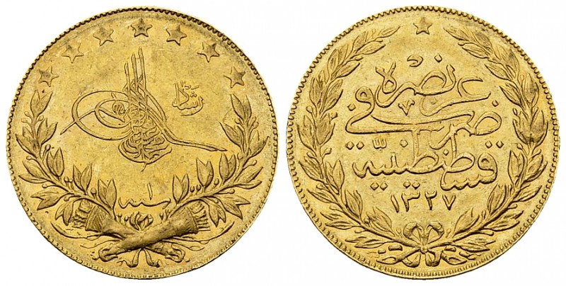 Mehmed V AV 100 Kurush 1327/1 

Ottoman Empire. Mehmed V (1327-1336 AH/1909-19...