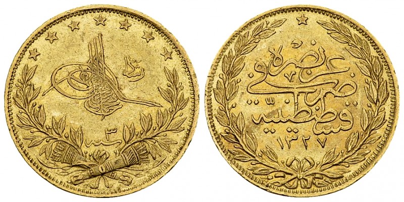 Mehmed V AV 100 Kurush 1327/3 

Ottoman Empire. Mehmed V (1327-1336 AH/1909-19...