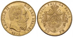 Léopold II, AV 20 Francs 1874
