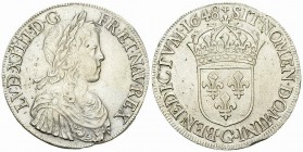 Louis XIV, AR Ecu à la mèche longue 1648 G, Poitiers