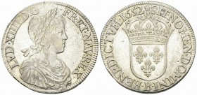 Louis XIV, AR Ecu à la mèche longue 1652 B, Rouen