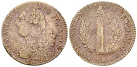 France, AE 6 Deniers 1792 BB, Strasbourg