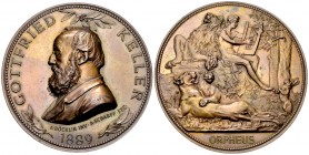 Schweiz, AE Medaille 1889, auf Gottfried Keller