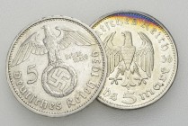 Deutschland, Lot von 2 AR 5 Reichsmark 1936