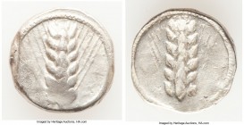 LUCANIA. Metapontum. Ca. 470-440 BC. AR stater (18mm, 7.77 gm, 12h). VF. ME (retrograde), barley ear with five grains; dotted border on raised rim / I...