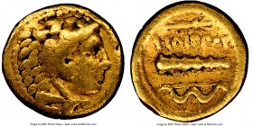 MACEDONIAN KINGDOM. Philip II (359-336 BC). AV quarter stater (11mm, 2.03 gm, 7h). NGC VG 5/5 - 3/5. Lifetime or posthumous issue of Pella, ca. 340/33...