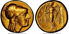 MACEDONIAN KINGDOM. Philip III Arrhidaeus (323-317 BC). AV stater (17mm, 8.49 gm, 1h). NGC VF 5/5 - 3/5, marks. Lifetime issue of Sardes, ca. 323-319 ...