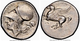 ACARNANIA. Argos Amphilocicum. Ca. 350-300 BC. AR stater (22mm, 12h). NGC VF, brushed. Pegasus flying left, A below / APΓEI, head of Athena left, wear...