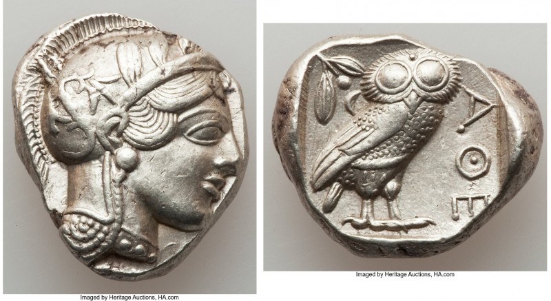 ATTICA. Athens. Ca. 440-404 BC. AR tetradrachm (25mm, 17.19 gm, 3h). AU. Mid-mas...