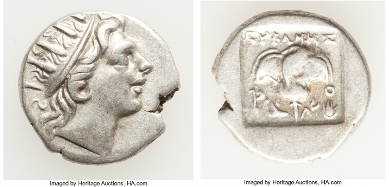 CARIAN ISLANDS. Rhodes. Ca. 88-84 BC. AR drachm (14mm, 2.74 gm, 12h). VF. Plinth...