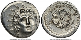 CARIAN ISLANDS. Rhodes. Ca. 84-30 BC. AR drachm (20mm, 4.21 gm, 5h). NGC MS 5/5 - 3/5, brushed. Charmeios, magistrate. Radiate head of Helios facing, ...