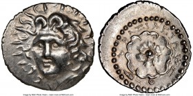 CARIAN ISLANDS. Rhodes. Ca. 84-30 BC. AR drachm (19mm, 3.85 gm, 12h). NGC Choice AU 5/5 - 4/5. Basileides, magistrate. Radiate head of Helios facing, ...