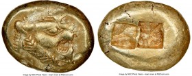 LYDIAN KINGDOM. Alyattes or Walwet (ca. 610-546 BC). EL third-stater or trite (13mm, 4.75 gm). NGC Choice XF 4/5 - 4/5. Uninscribed, Lydo-Milesian sta...