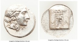LYCIAN LEAGUE. Masicytes. Ca. 48-20 BC. AR hemidrachm (15mm, 1.82 gm, 12h). AU. Series 1. Laureate head of Apollo right; Λ-Y below / M-A, cithara (lyr...