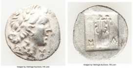 LYCIAN LEAGUE. Masicytes. Ca. 48-20 BC. AR hemidrachm (15mm, 1.89 gm, 1h). AU. Series 1. Laureate head of Apollo right; Λ-Y below / M-A, cithara (lyre...
